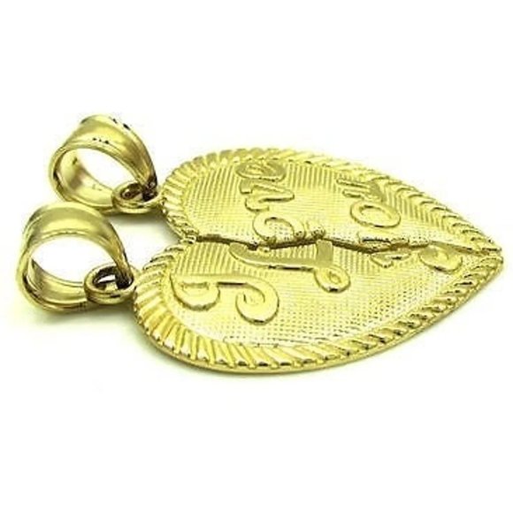 1.20 Grams Mens Ladies 10k Yellow Real Gold I love You Split Heart Charm Pendant - Picture 3 of 9